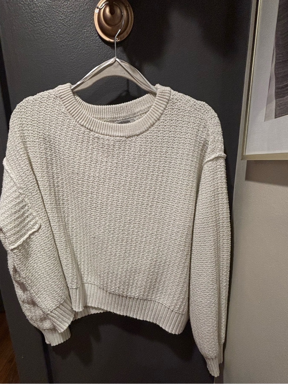 Haute Hippie Cream Textured Crewneck Sweater